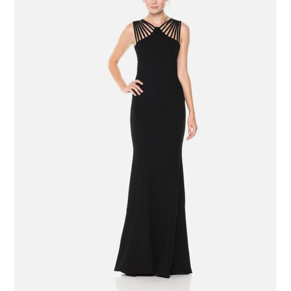 Dress the Population Harlow Crepe Long Black Strappy Gown New - Picture 1 of 9